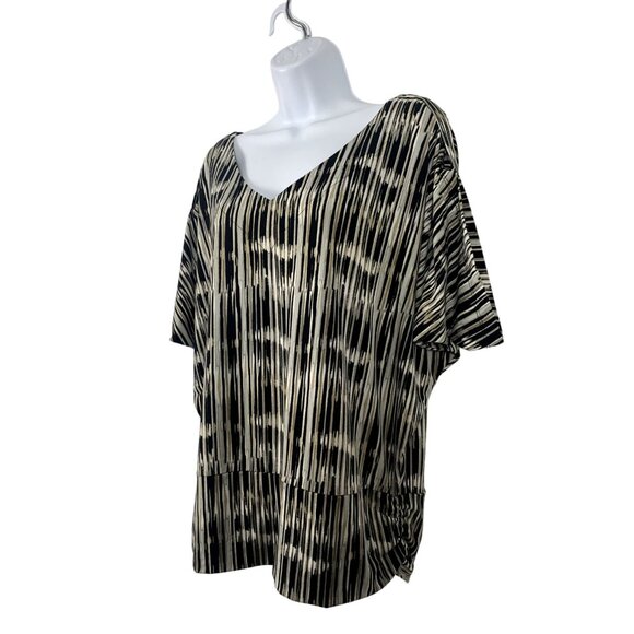Worthington Womens Black & Beige Striped Top Blouse Stretch Size Large - Picture 4 of 12